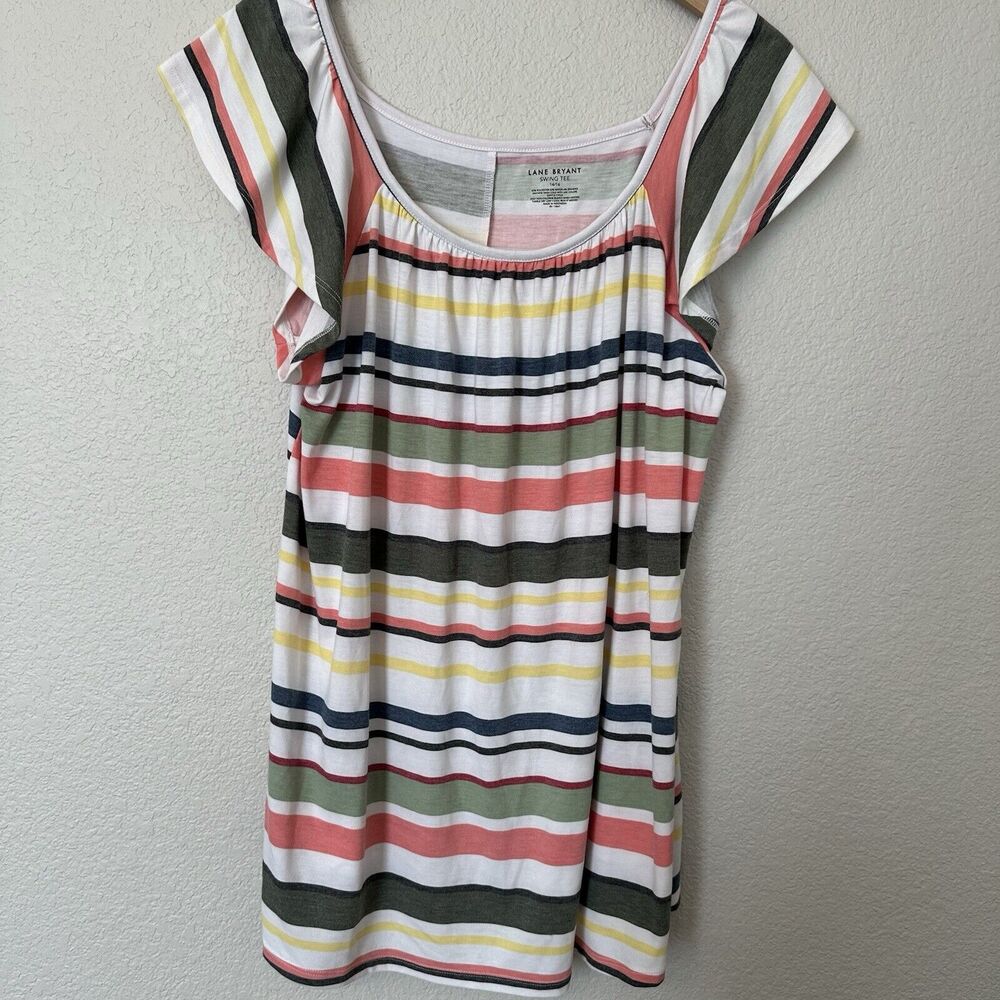 Lane Bryant Striped Colorful Round Neck Casual Swing Tee Size 14/16 NWOT